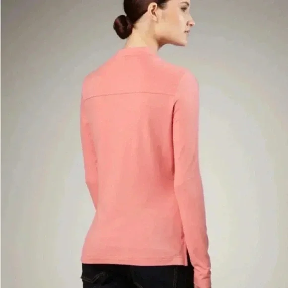 Tory Burch ruffle button long sleeve top Romilly pink coral salmon medium - Picture 3 of 13